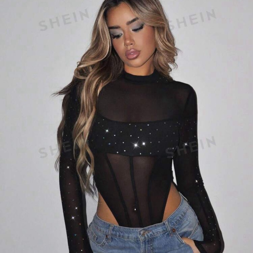 NWT Shein Black Sparkle Bodysuit XS
